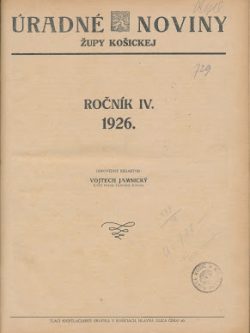 ÚRADNÉ NOVINY ŽUPY KOŠICKEJ 1926