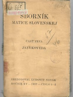SBORNÍK MATICE SLOVENSKEJ 1-2/1937